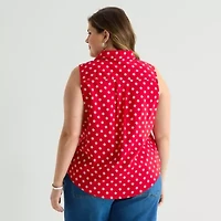 St. John's Bay Womens Plus Sleeveless Classic Fit Button-Down Shirt