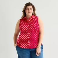 St. John's Bay Womens Plus Sleeveless Classic Fit Button-Down Shirt