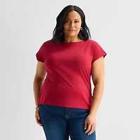 Liz Claiborne Womens Plus Boat Neck Short Sleeve Blouse