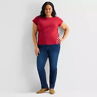 Liz Claiborne Womens Plus Boat Neck Short Sleeve Blouse