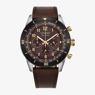 Citizen Sport Casual Mens Chronograph Brown Leather Strap Watch Ca4746-08x