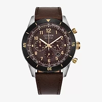 Citizen Sport Casual Mens Chronograph Brown Leather Strap Watch Ca4746-08x