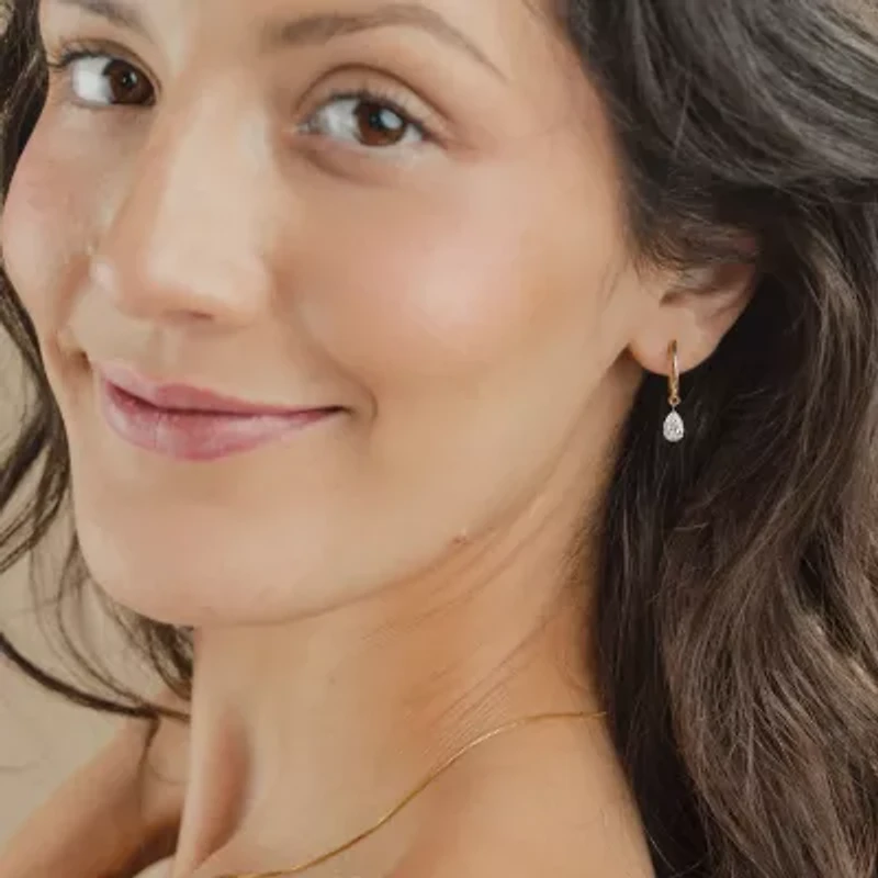 Floating Diamonds (F / Vs2) Womens 1 CT. T.W. Lab Grown White Diamond 14K Gold 23.3mm Pear Hoop Earrings