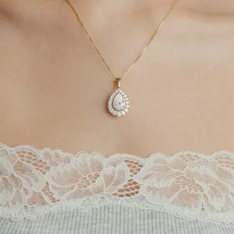 (F / Vs2) Womens 3 CT. T.W. Lab Grown White Diamond 10K Gold Pear 18 Inch Pendant Necklace