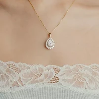 (F / Vs2) Womens 3 CT. T.W. Lab Grown White Diamond 10K Gold Pear 18 Inch Pendant Necklace