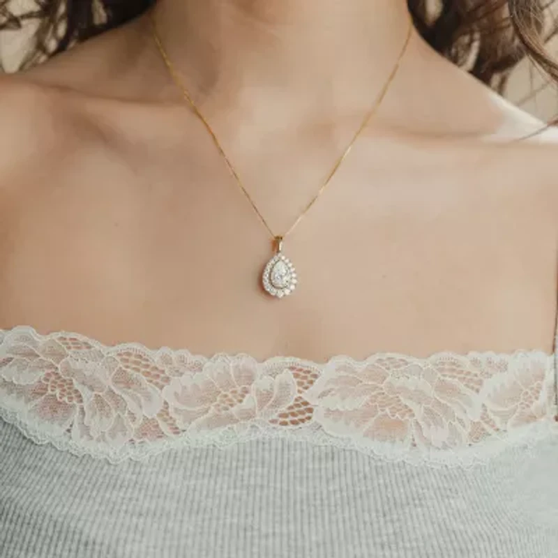 (F / Vs2) Womens 3 CT. T.W. Lab Grown White Diamond 10K Gold Pear 18 Inch Pendant Necklace