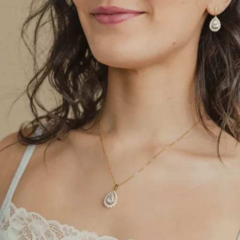 (F / Vs2) Womens 3 CT. T.W. Lab Grown White Diamond 10K Gold Pear 18 Inch Pendant Necklace