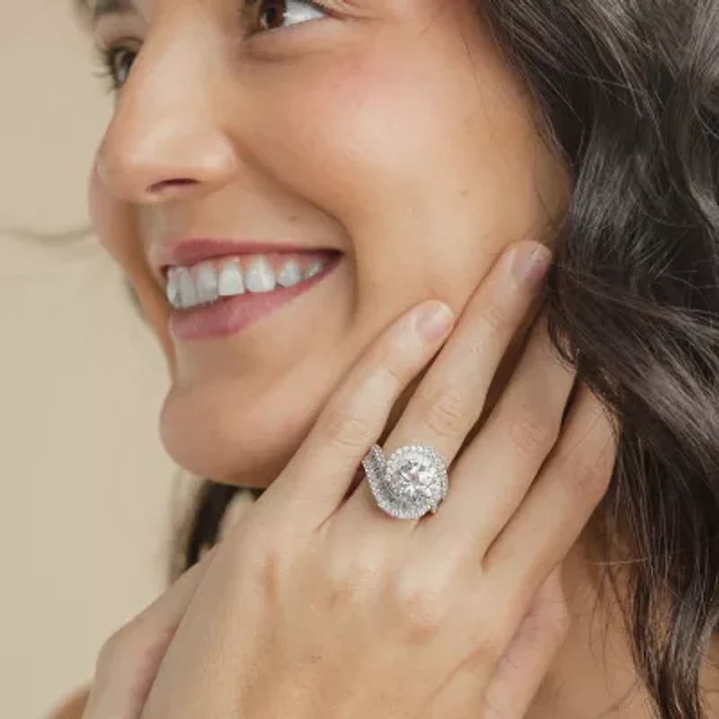 (F / Vs2) Womens 5 CT. T.W. Lab Grown White Diamond 10K Gold Halo Side Stone Cocktail Ring