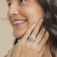 (F / Vs2) Womens 5 CT. T.W. Lab Grown White Diamond 10K Gold Halo Side Stone Cocktail Ring