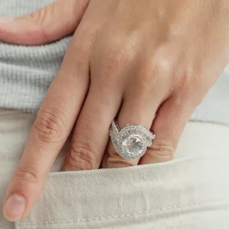 (F / Vs2) Womens 5 CT. T.W. Lab Grown White Diamond 10K Gold Halo Side Stone Cocktail Ring