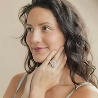 (F / Vs2) Womens 5 CT. T.W. Lab Grown White Diamond 10K Gold Halo Side Stone Cocktail Ring