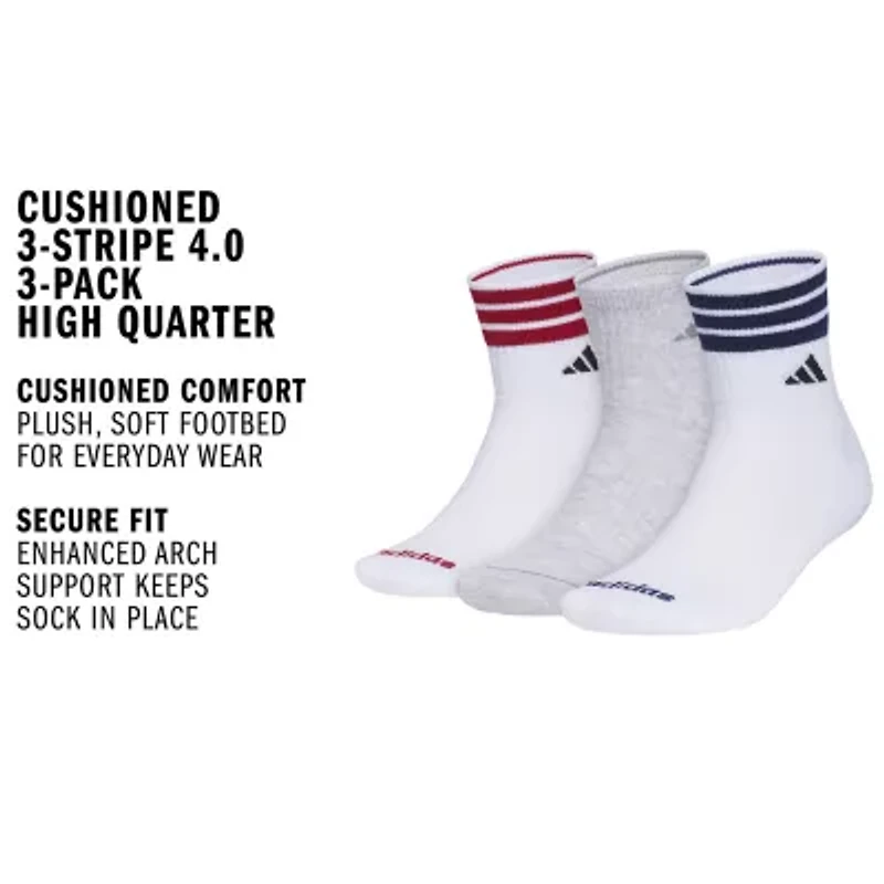 adidas Cushioned Mens 3-pc. Quarter Ankle Socks