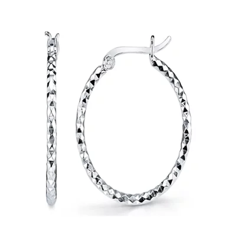 Sterling Silver Textured Oval Hoop Earrings