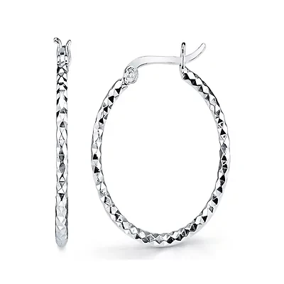Sterling Silver Textured Oval Hoop Earrings