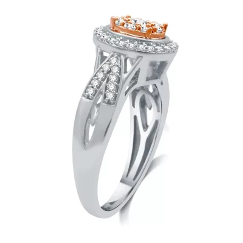 Diamond Blossom Womens 1/2 CT. T.W. Natural White 10K Two Tone Gold Halo Cocktail Ring