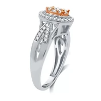 Diamond Blossom Womens 1/2 CT. T.W. Natural White 10K Two Tone Gold Halo Cocktail Ring