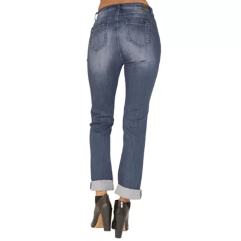 Poetic Justice Chanelle Ripped Stretch Fabric Womens Mid Rise Curvy Fit Slim Fit Boyfriend Jean