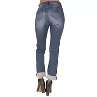 Poetic Justice Chanelle Ripped Stretch Fabric Womens Mid Rise Curvy Fit Slim Fit Boyfriend Jean