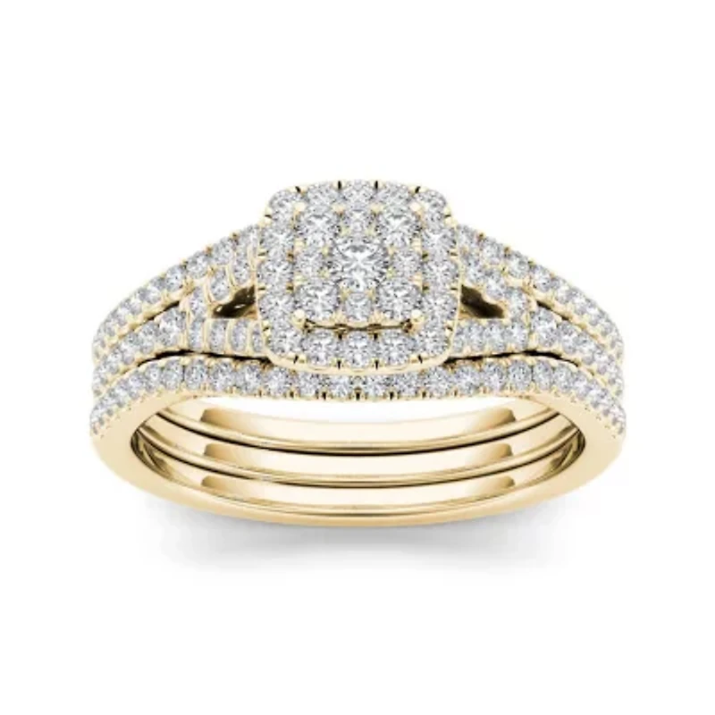 3/4 CT.T.W. Natural Diamond Cluster 10K Yellow Gold Bridal Ring Set