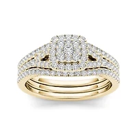 3/4 CT.T.W. Natural Diamond Cluster 10K Yellow Gold Bridal Ring Set