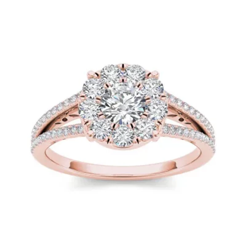 1 CT.T.W. Natural Diamond Cluster 10K Rose Gold Engagement Ring