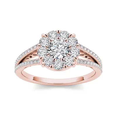 1 CT.T.W. Natural Diamond Cluster 10K Rose Gold Engagement Ring