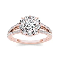 1 CT.T.W. Natural Diamond Cluster 10K Rose Gold Engagement Ring