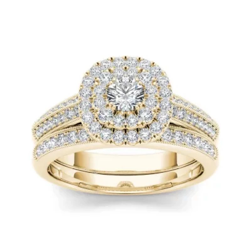 7/8 CT. T.W. Diamond 10K Yellow Gold Halo Bridal Ring Set