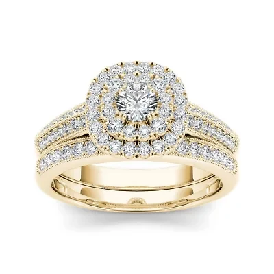 7/8 CT. T.W. Diamond 10K Yellow Gold Halo Bridal Ring Set