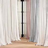 Fieldcrest Luxury Linen Border Stripe Rod Pocket Back Tab Sheer Single Curtain Panel