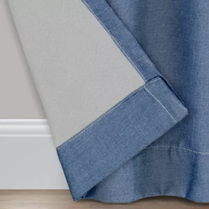 Fieldcrest Devin Flippable Stripe Cotton Chambray Rod Pocket Energy Saving 100% Blackout Single Curtain Panel
