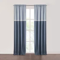 Fieldcrest Devin Flippable Stripe Cotton Chambray Rod Pocket Energy Saving 100% Blackout Single Curtain Panel