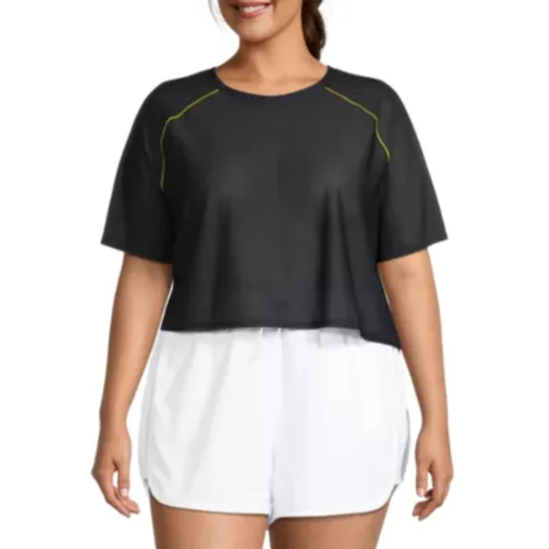 Sports Illustrated Womens Round Neck Short Sleeve Active Plus Crop Top