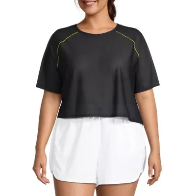Sports Illustrated Womens Round Neck Short Sleeve Active Plus Crop Top
