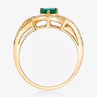 Womens 1/ CT. T.W. Genuine Green Emerald 10K Gold Cocktail Ring