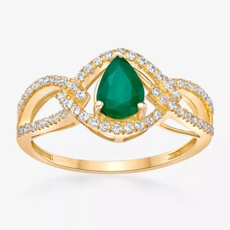 Womens 1/4 CT. T.W. Genuine Green Emerald 10K Gold Cocktail Ring