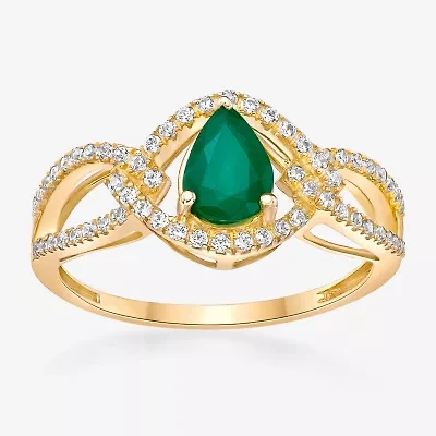 Womens 1/4 CT. T.W. Genuine Green Emerald 10K Gold Cocktail Ring