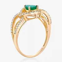 Womens 1/4 CT. T.W. Genuine Green Emerald 10K Gold Cocktail Ring