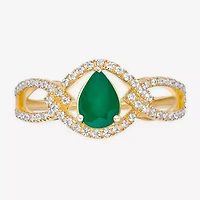Womens 1/ CT. T.W. Genuine Green Emerald 10K Gold Cocktail Ring