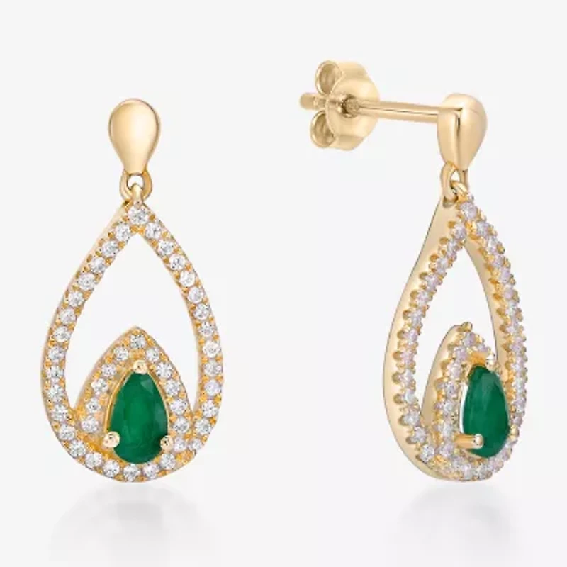 Womens /3 CT. T.W. Genuine Green Emerald 10K Gold Drop Earrings