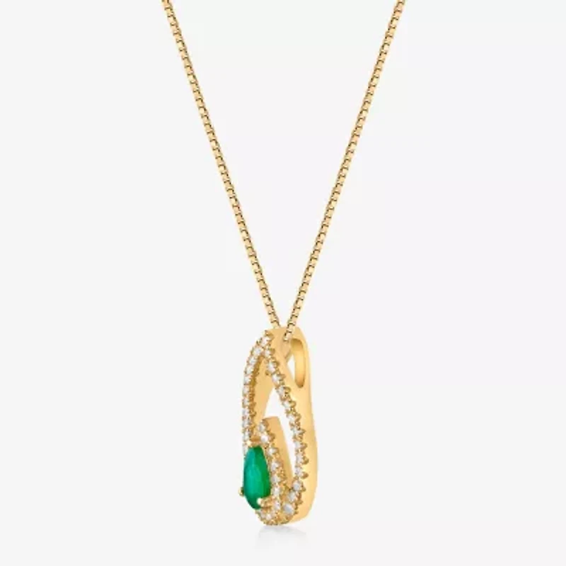 Womens 1/4 CT. T.W. Genuine Green Emerald 10K Gold 18 Inch Pendant Necklace