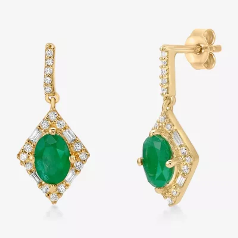 Womens 1/4 CT. T.W. Genuine Green Emerald 10K Gold Drop Earrings