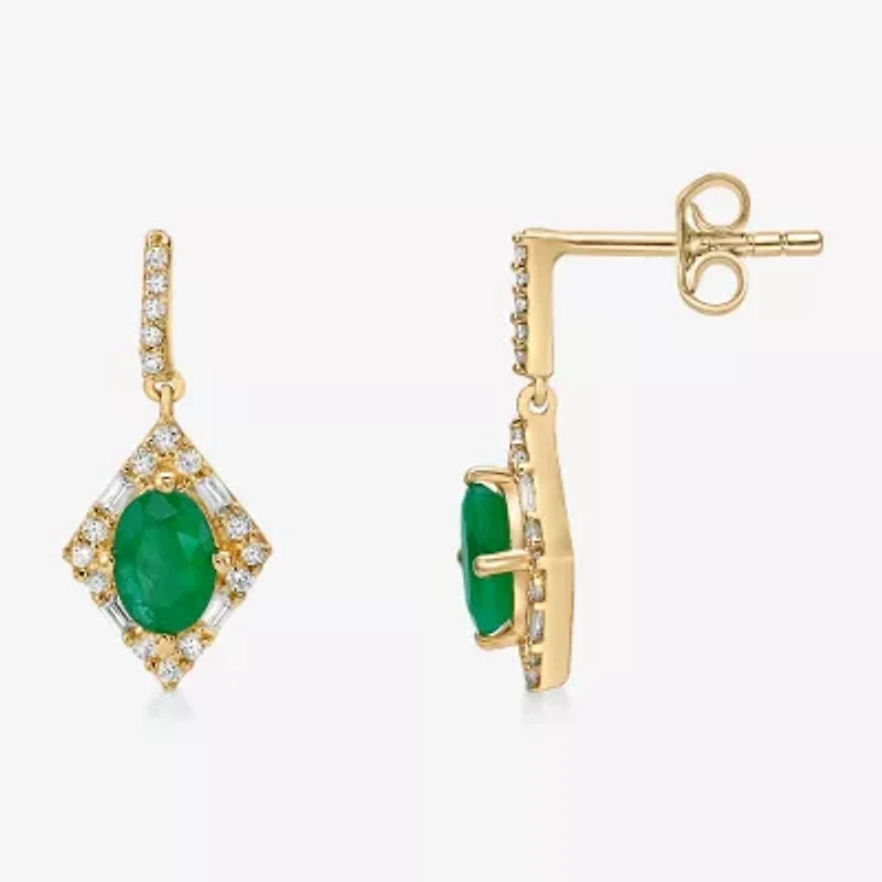 Womens 1/4 CT. T.W. Genuine Green Emerald 10K Gold Drop Earrings