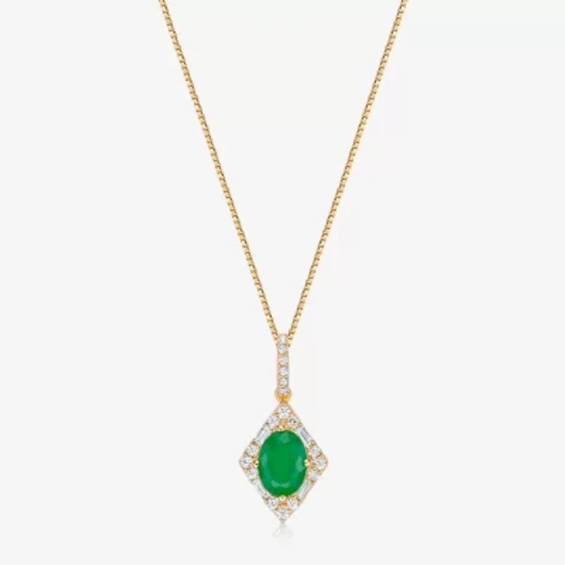 Womens 1/5 CT. Genuine Green Emerald 10K Gold 18 Inch Pendant Necklace