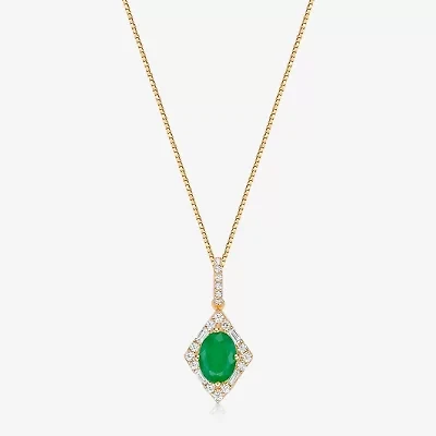 Womens 1/5 CT. Genuine Green Emerald 10K Gold 18 Inch Pendant Necklace