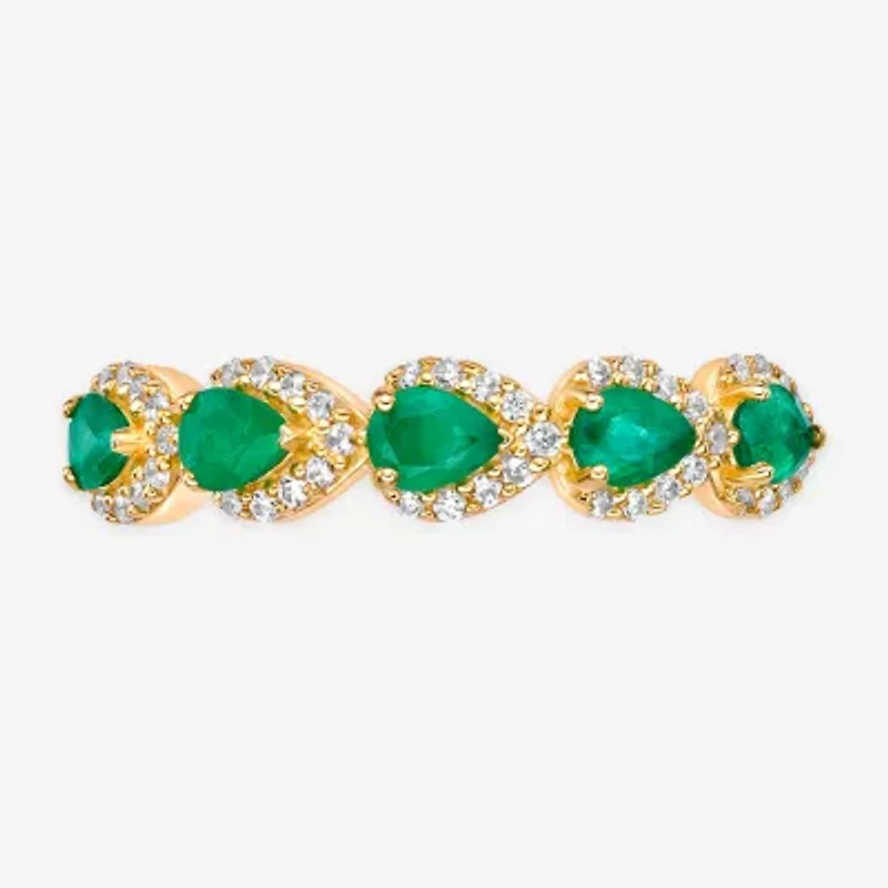 Womens 1/5 CT. Genuine Green Emerald 10K Gold Band