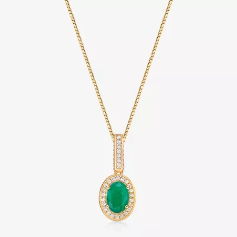 Womens 1/ CT. T.W. Genuine Green Emerald 10K Gold 18 Inch Pendant Necklace