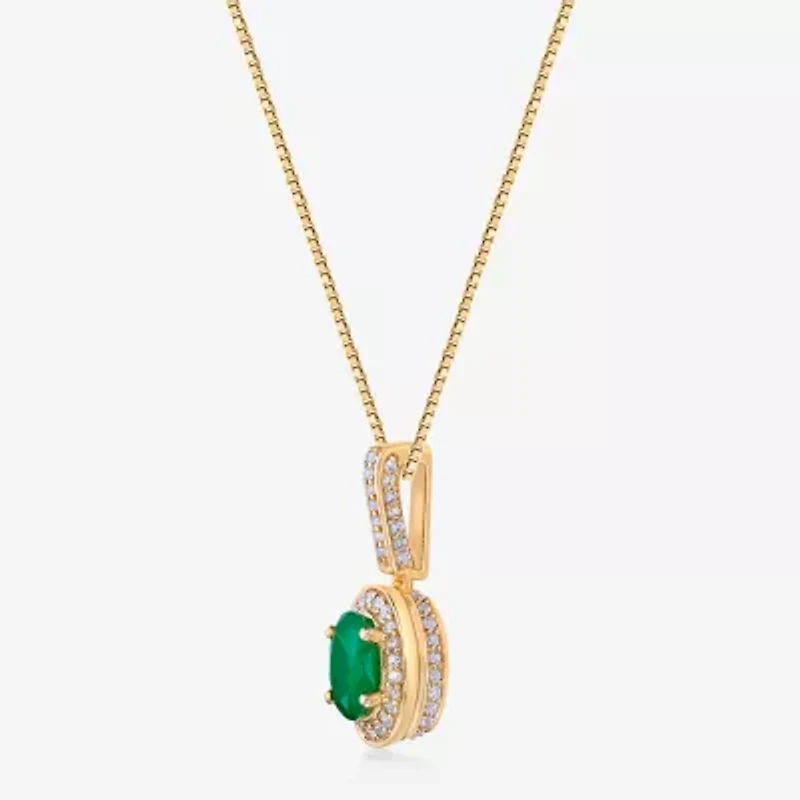 Womens 1/ CT. T.W. Genuine Green Emerald 10K Gold 18 Inch Pendant Necklace