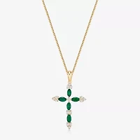 Gemstone & 1/6 CT. T.W. Natural Diamond 10K Gold Cross Pendant Necklace