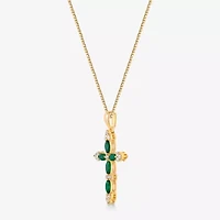 Gemstone & 1/6 CT. T.W. Natural Diamond 10K Gold Cross Pendant Necklace
